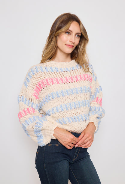 Pull tricot, grosse maille à bandes