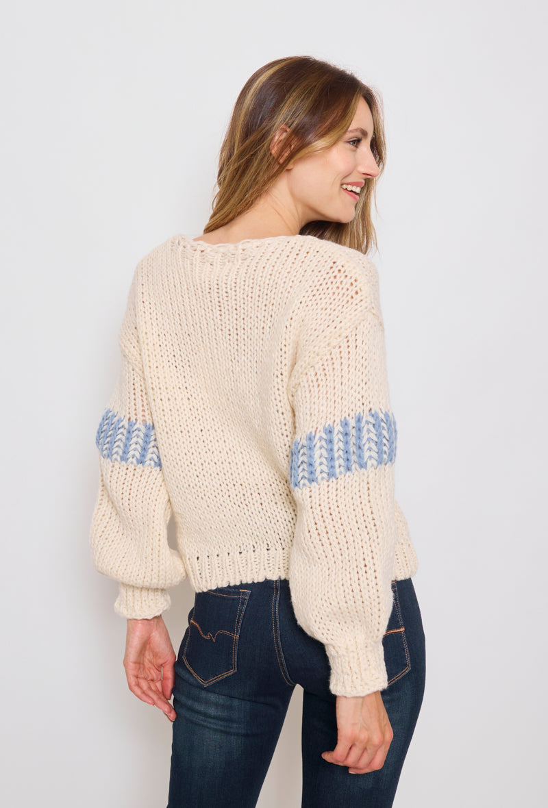 Pull tricot, grosse maille à motifs