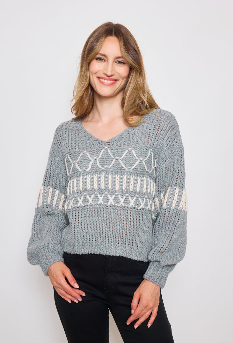 Pull tricot, grosse maille à motifs