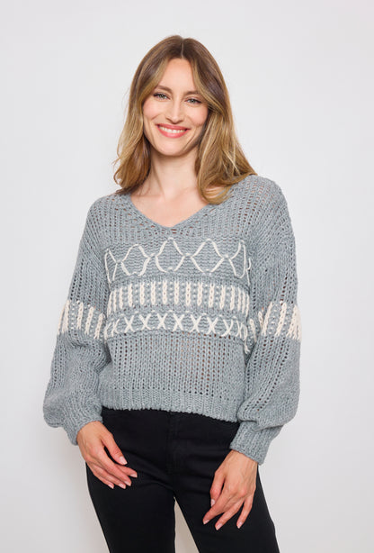 Pull tricot, grosse maille à motifs