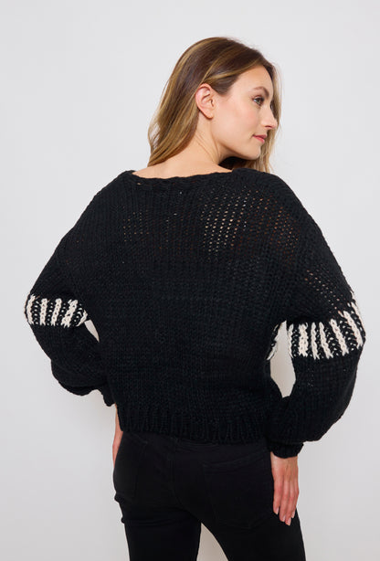 Pull tricot, grosse maille à motifs