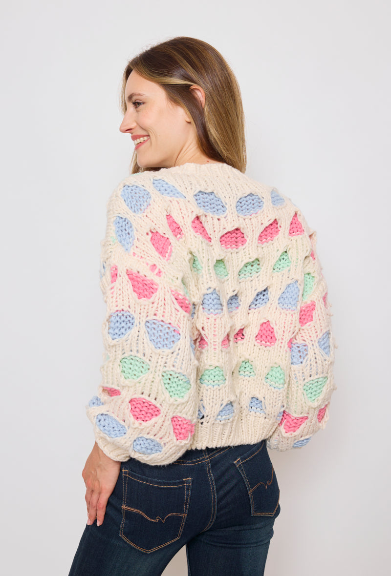 Pull tricot, grosse maille multicolore