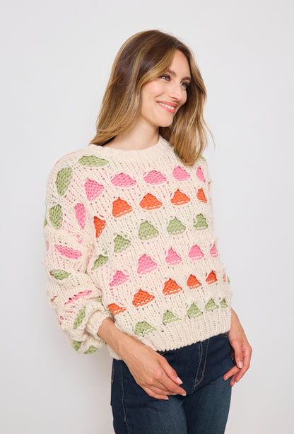 Pull tricot, grosse maille multicolore