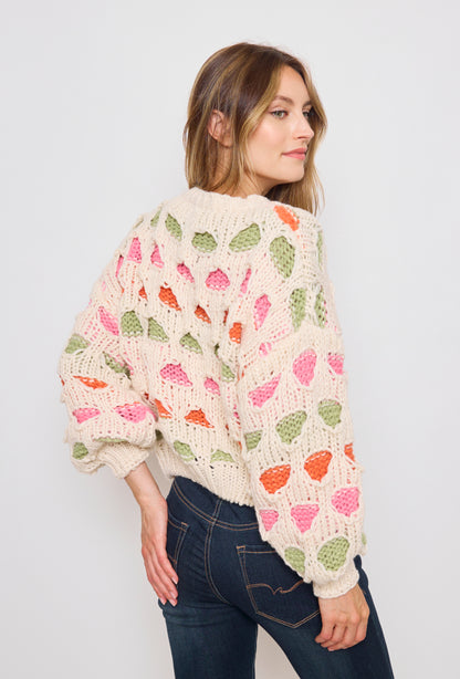 Pull tricot, grosse maille multicolore