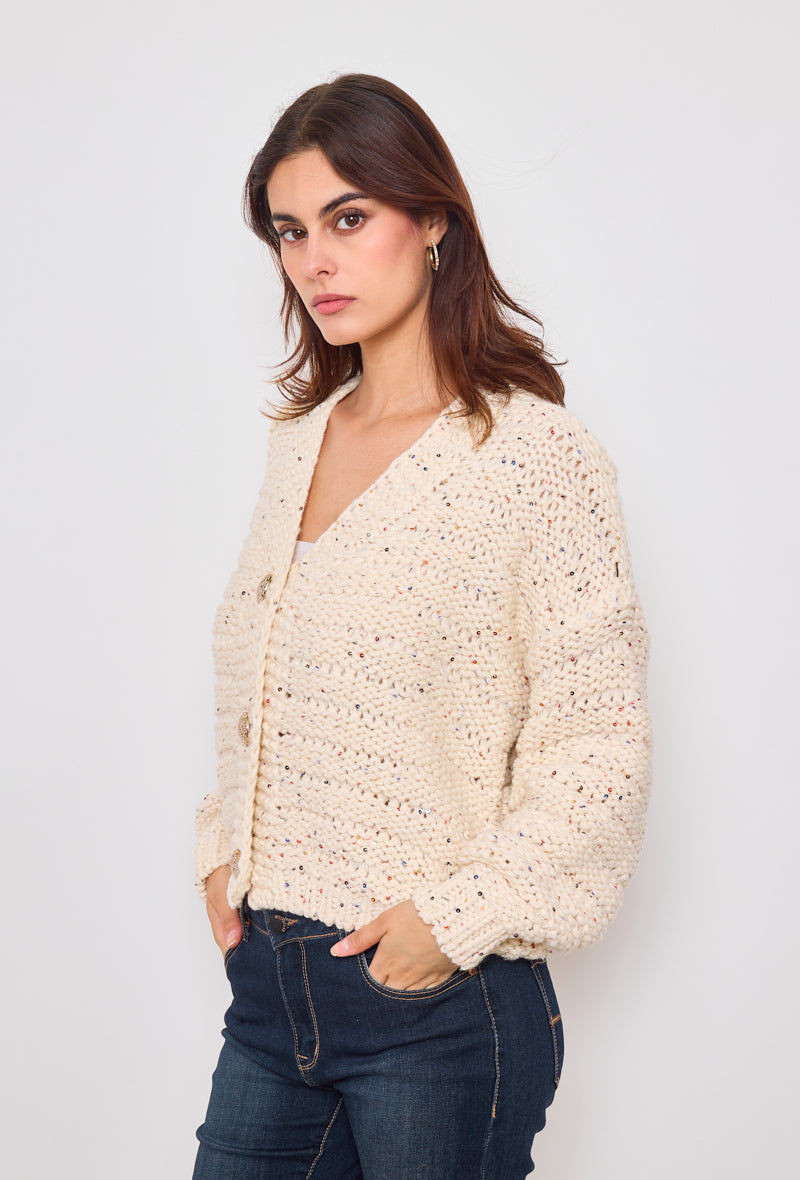 Cardigan tricot, grosse maille à sequins