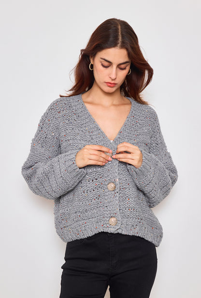 Cardigan tricot, grosse maille à sequins