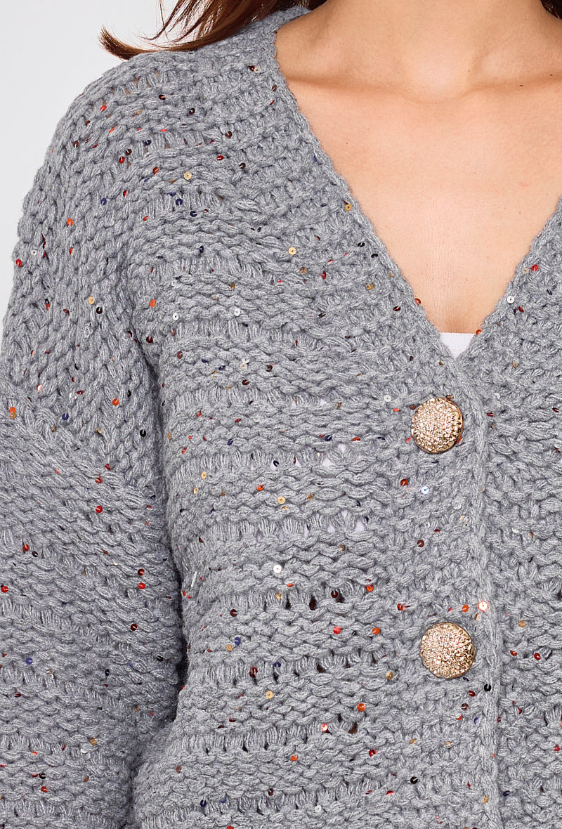 Cardigan tricot, grosse maille à sequins