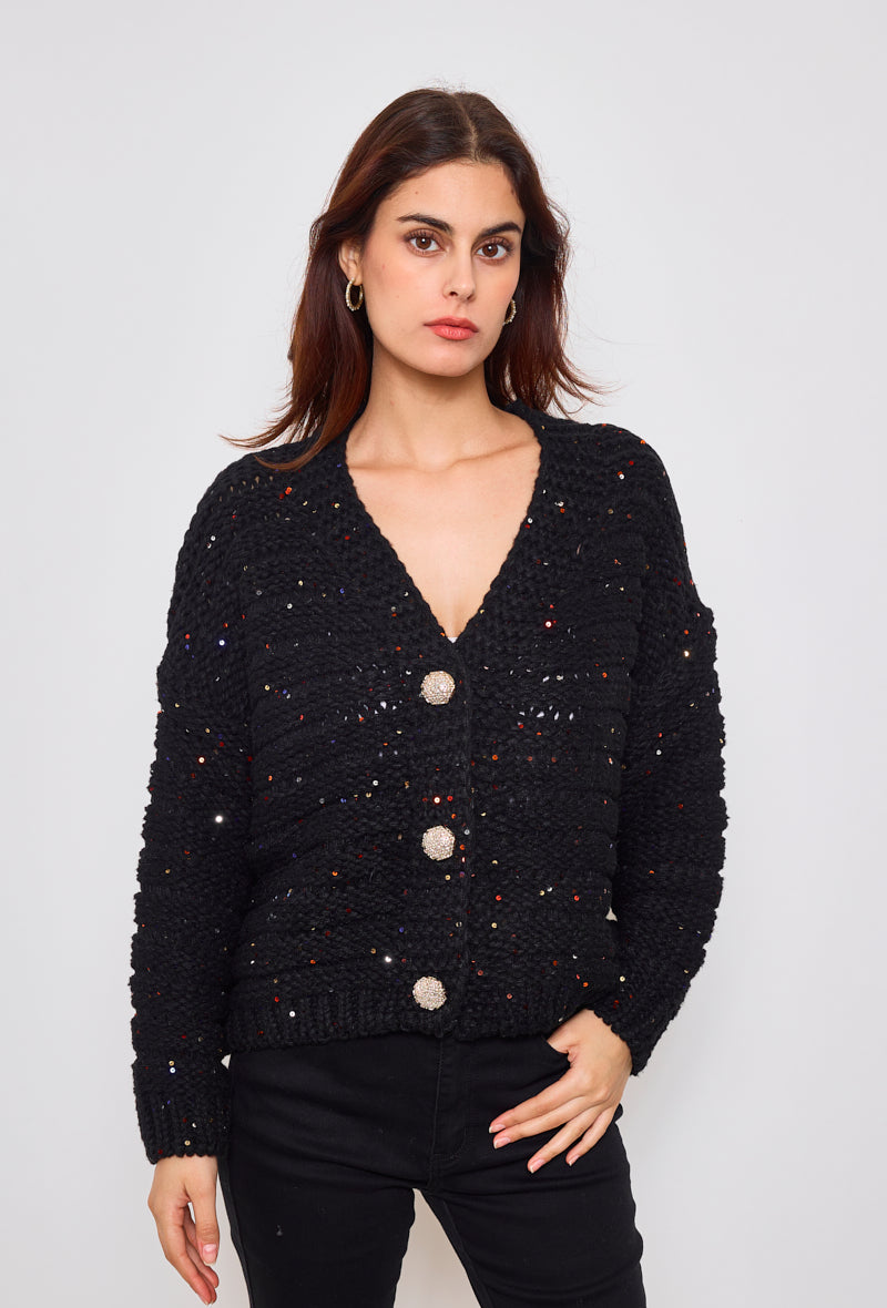 Cardigan tricot, grosse maille à sequins