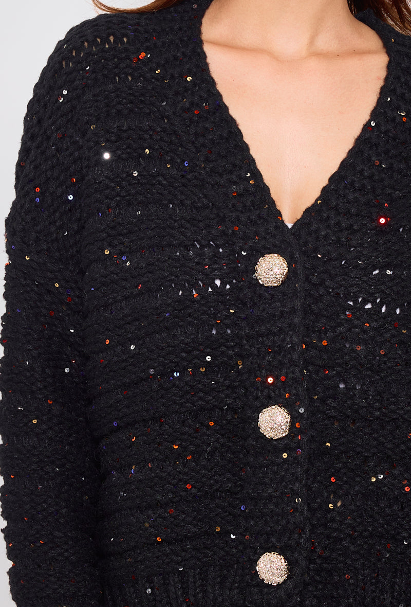 Cardigan tricot, grosse maille à sequins