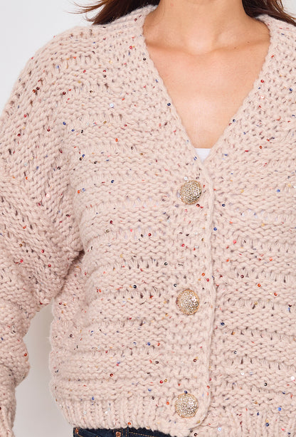 Cardigan tricot, grosse maille à sequins