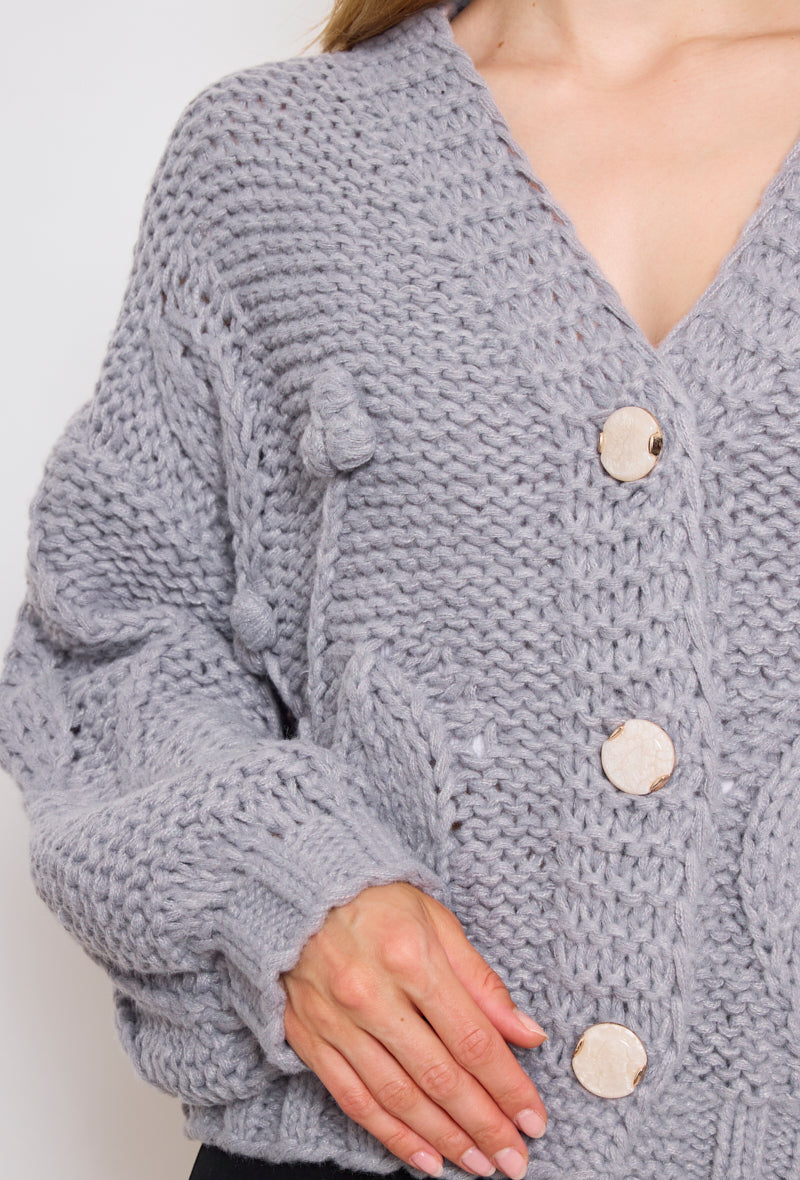 Cardigan tricot à manches bouffantes