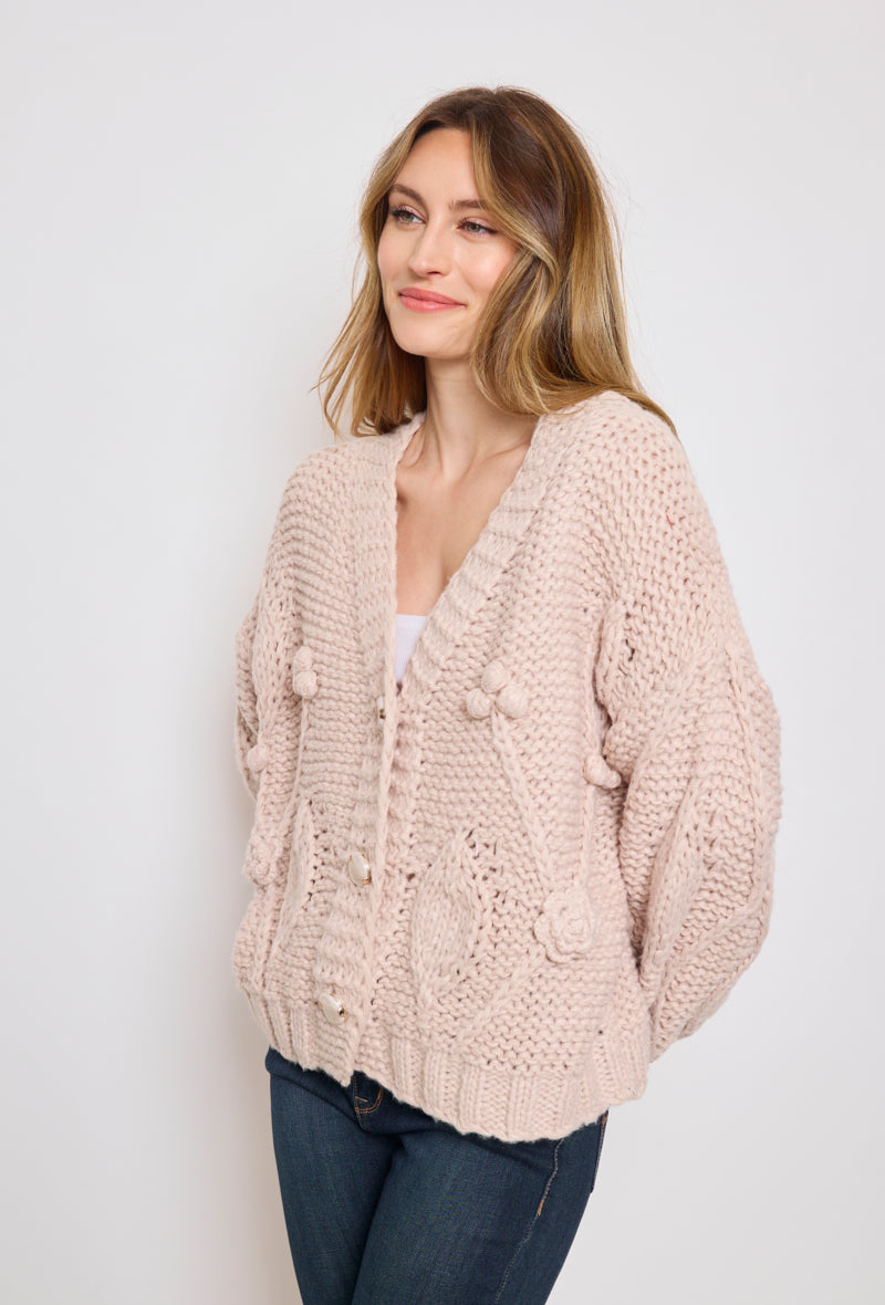 Cardigan tricot à manches bouffantes