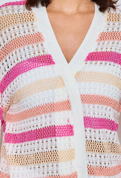 Gilet long à bande mutlicolore en crochet