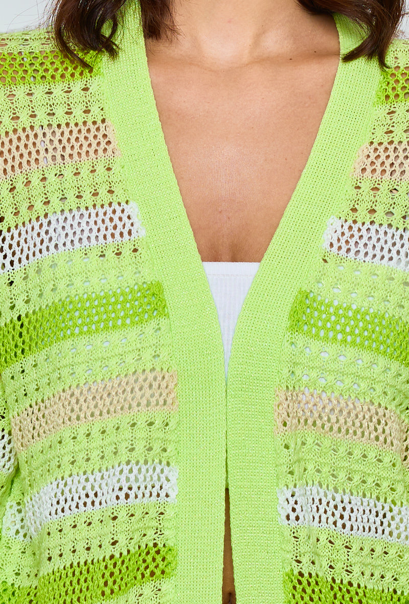 Gilet long à bande mutlicolore en crochet