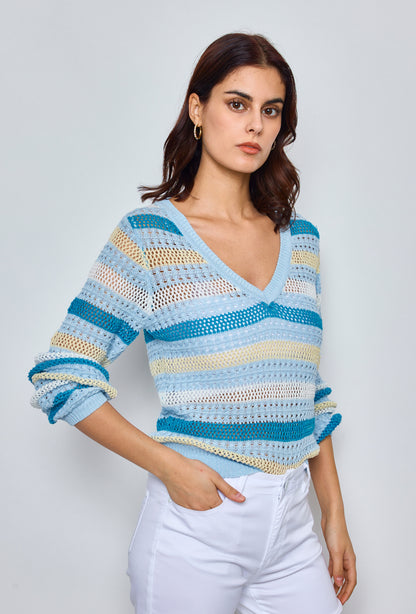 Multicolored striped crochet sweater