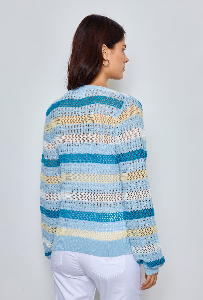 Multicolored striped crochet sweater