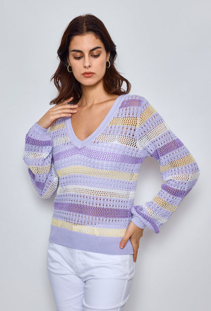 Multicolored striped crochet sweater