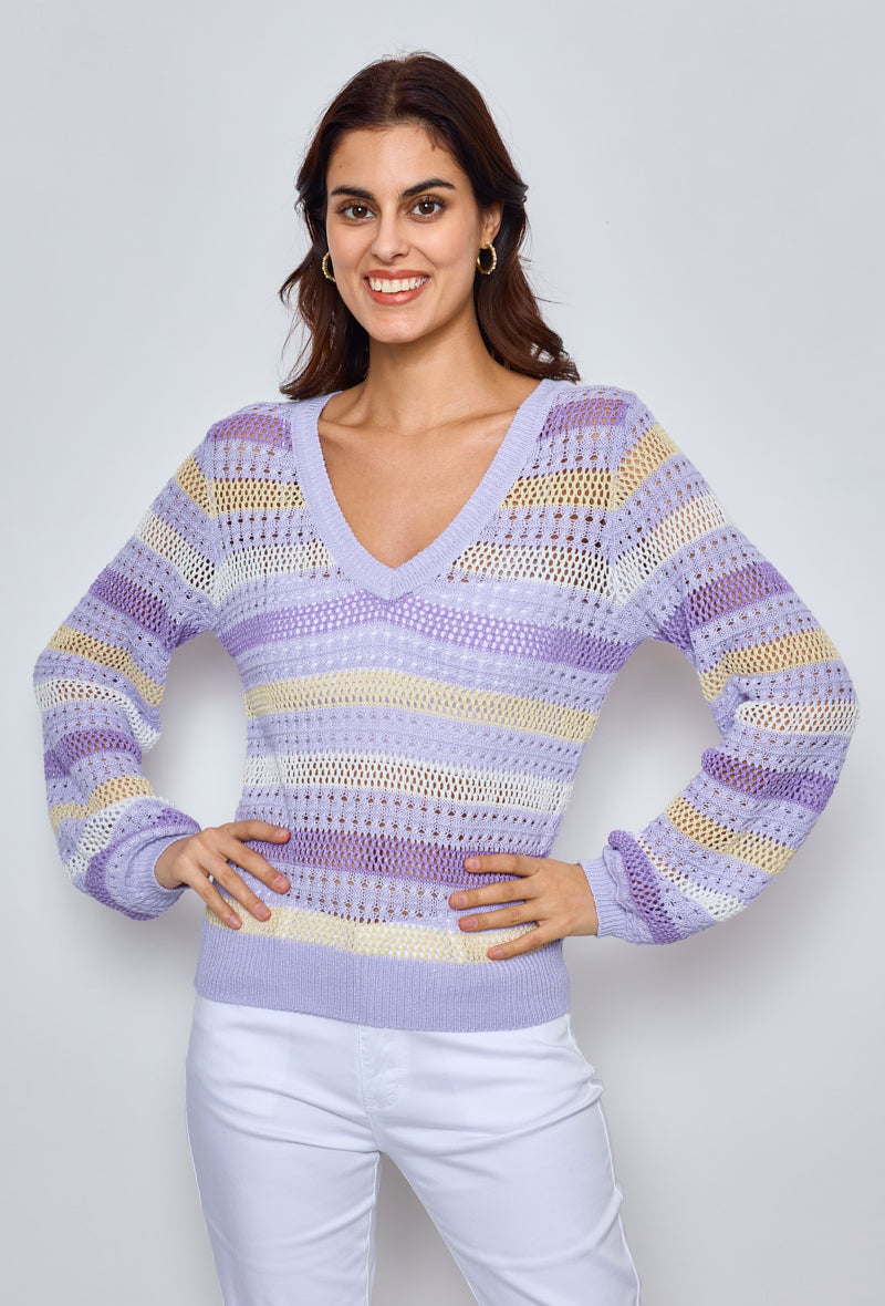 Multicolored striped crochet sweater