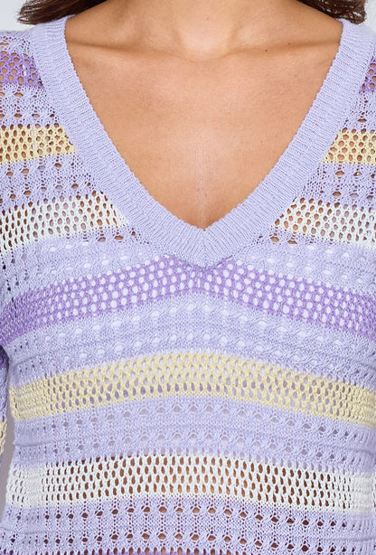 Multicolored striped crochet sweater