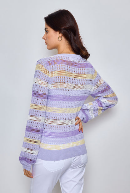 Multicolored striped crochet sweater