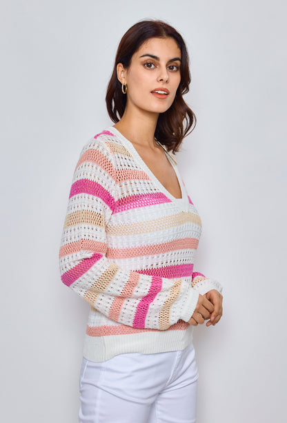 Multicolored striped crochet sweater