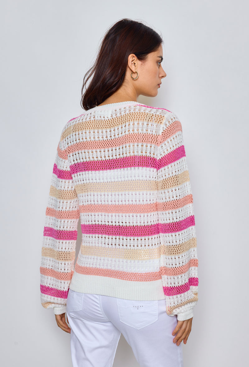 Multicolored striped crochet sweater