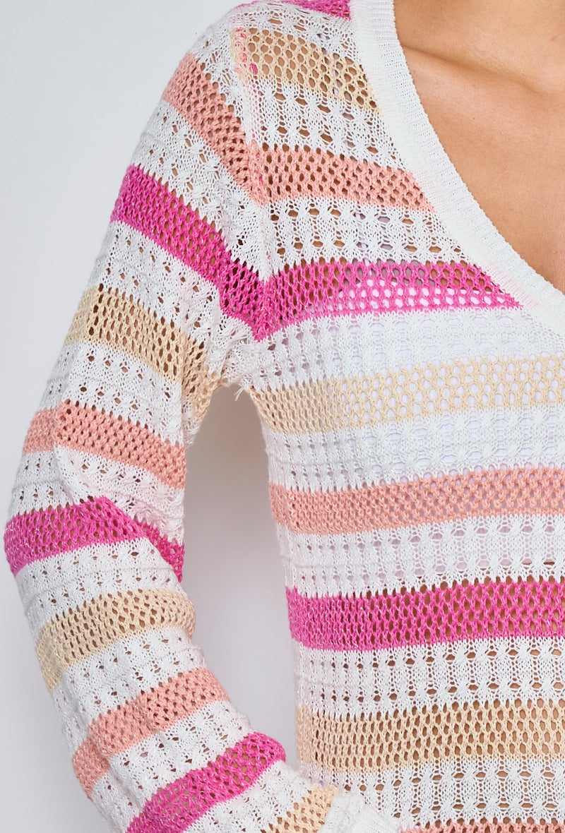 Multicolored striped crochet sweater