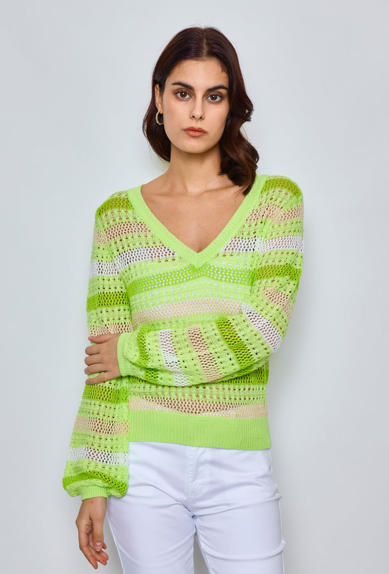 Multicolored striped crochet sweater