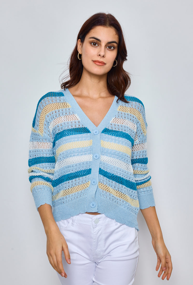 Multicolored striped crochet cardigan