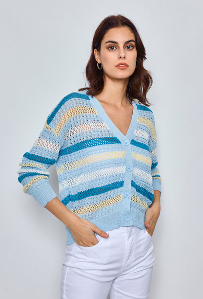 Multicolored striped crochet cardigan