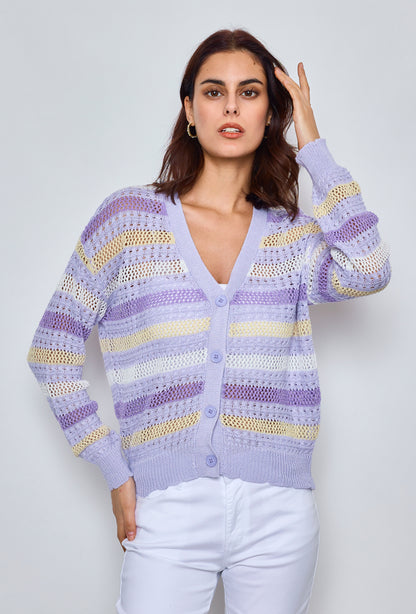 Multicolored striped crochet cardigan