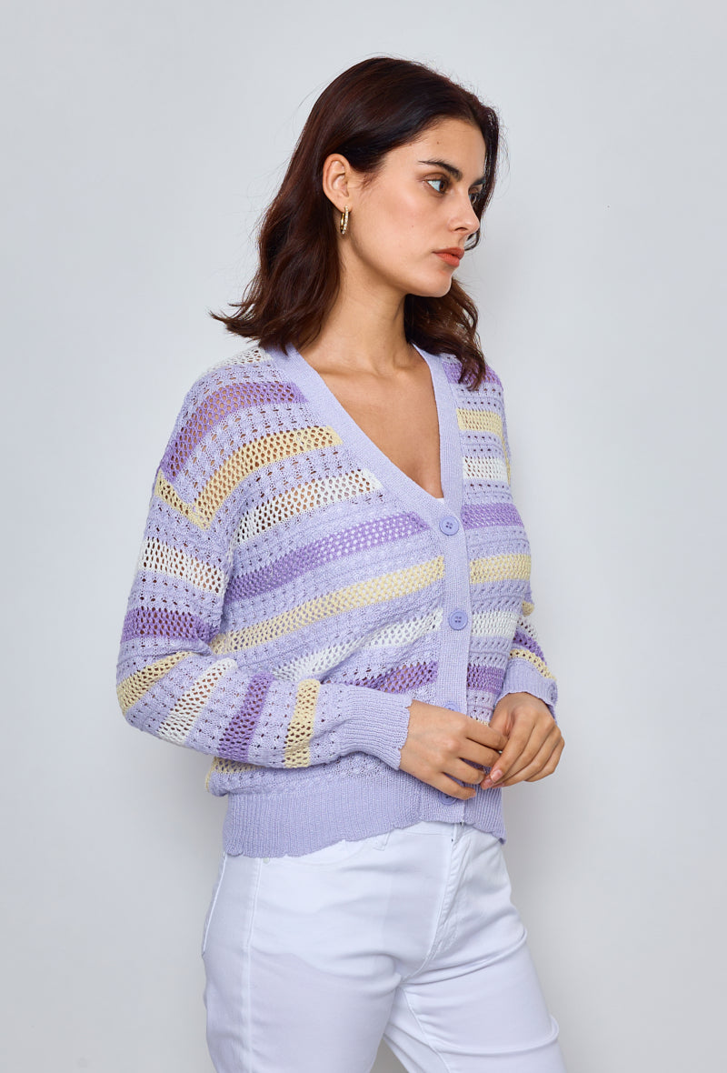 Multicolored striped crochet cardigan