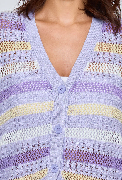 Multicolored striped crochet cardigan