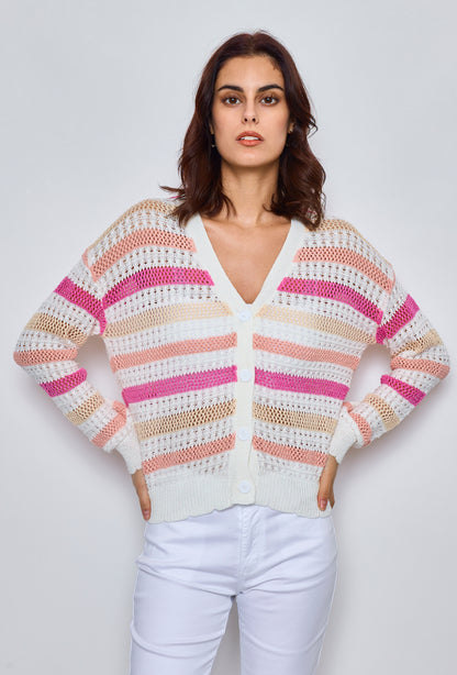 Multicolored striped crochet cardigan