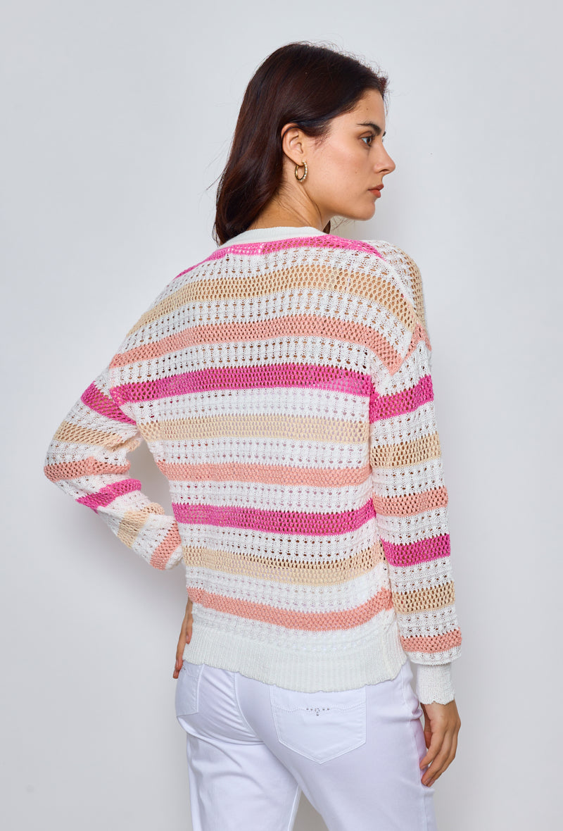 Multicolored striped crochet cardigan