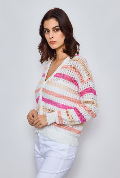 Multicolored striped crochet cardigan