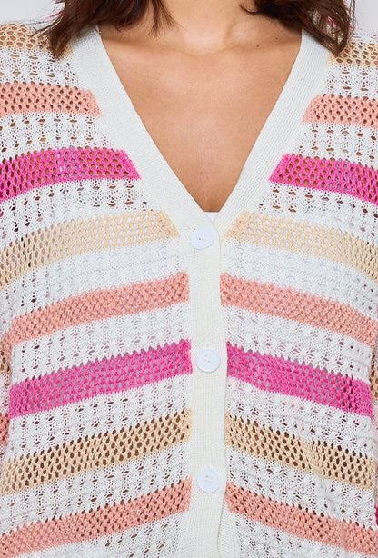 Multicolored striped crochet cardigan