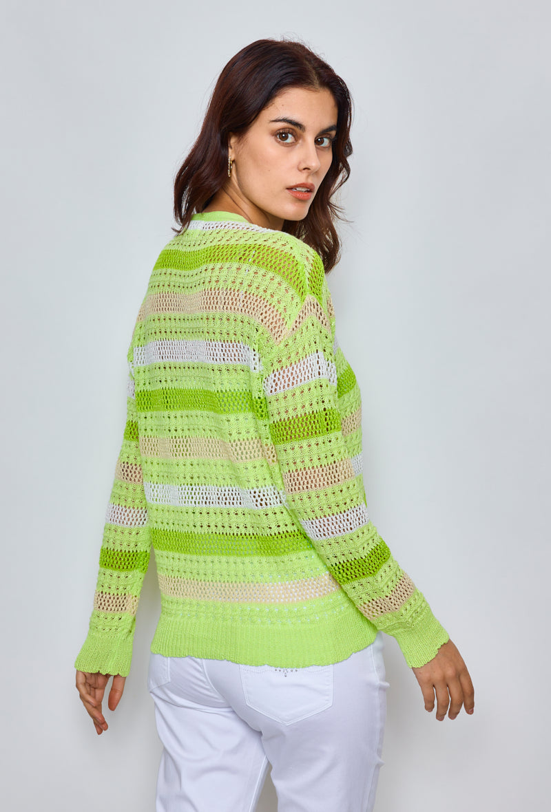 Multicolored striped crochet cardigan