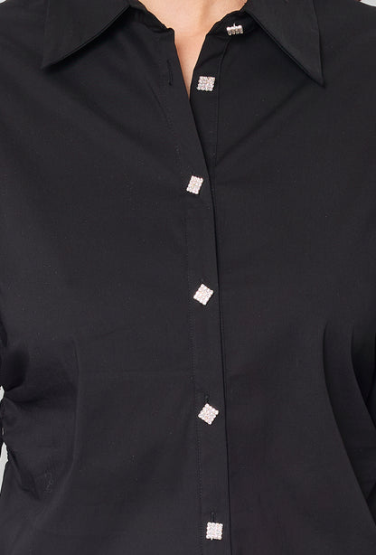 Chemise uni avec bouton strass