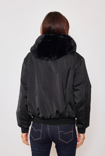 Bomber jacket with fur interior