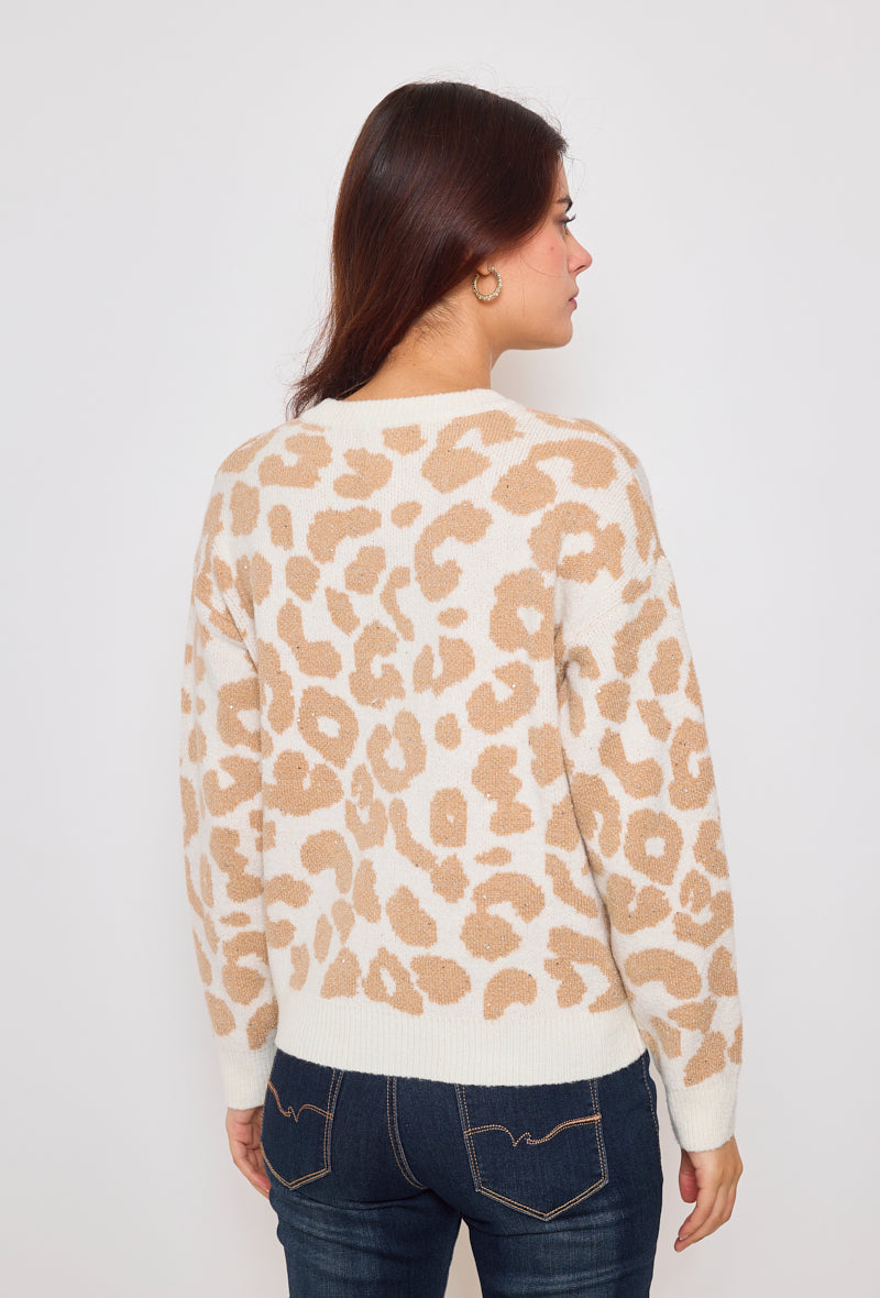 Two-tone leopard sequin cardigan