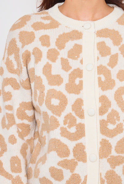 Two-tone leopard sequin cardigan