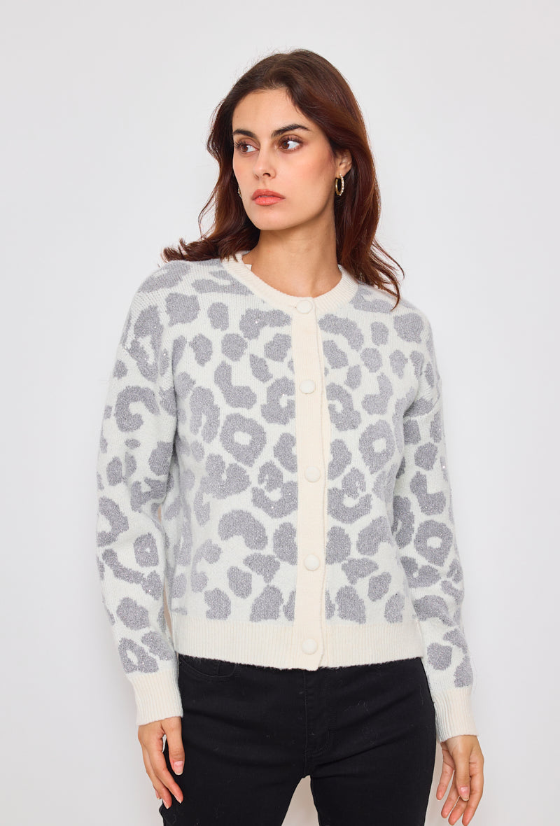 Two-tone leopard sequin cardigan