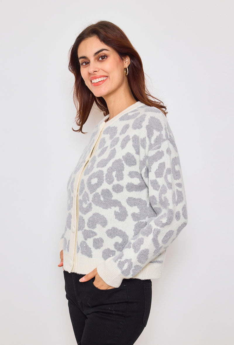 Two-tone leopard sequin cardigan