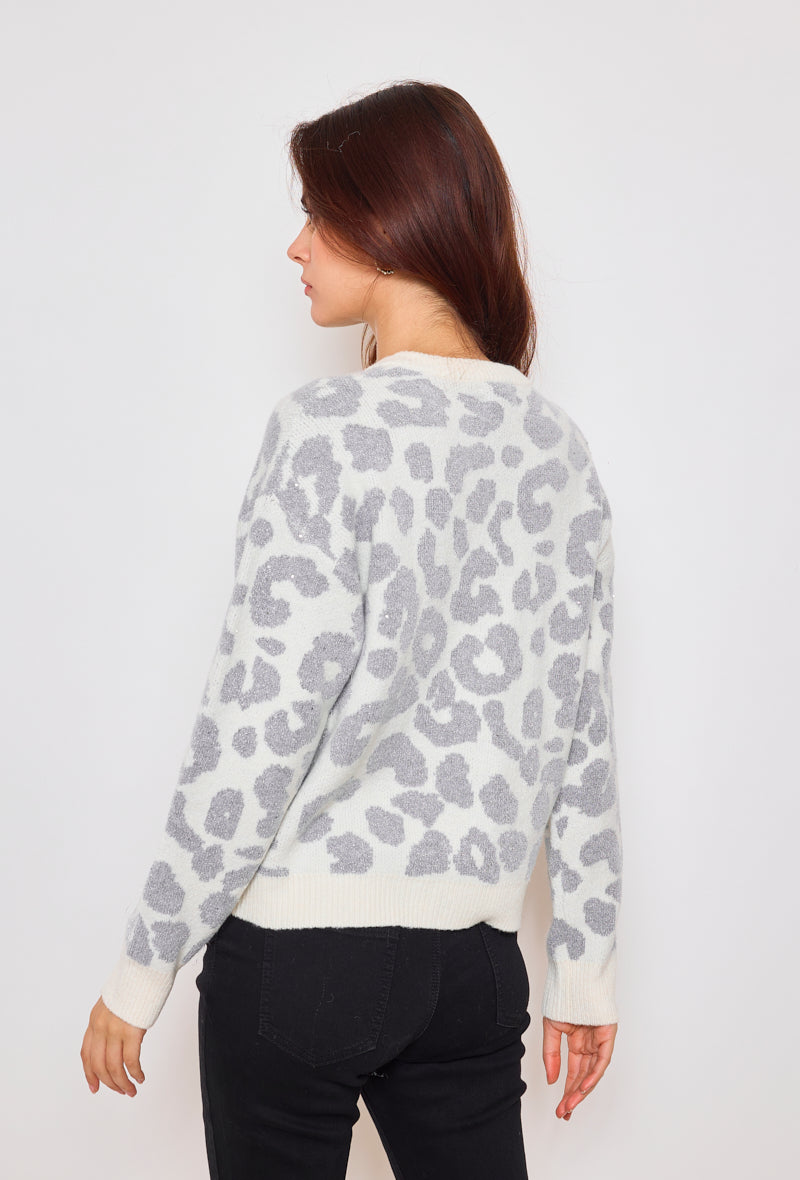 Two-tone leopard sequin cardigan