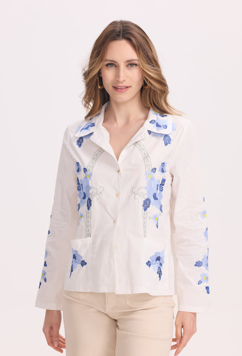Chemise en coton avec broderie colorées