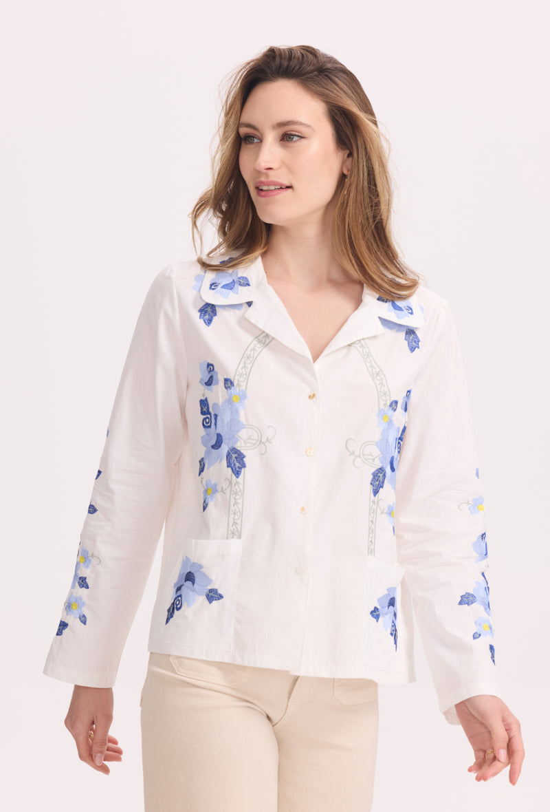 Chemise en coton avec broderie colorées