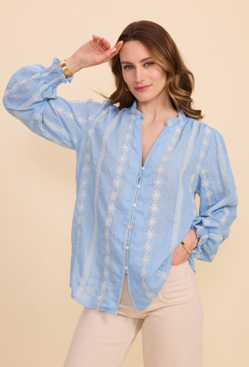 Chemise manches longues avec broderies en coton