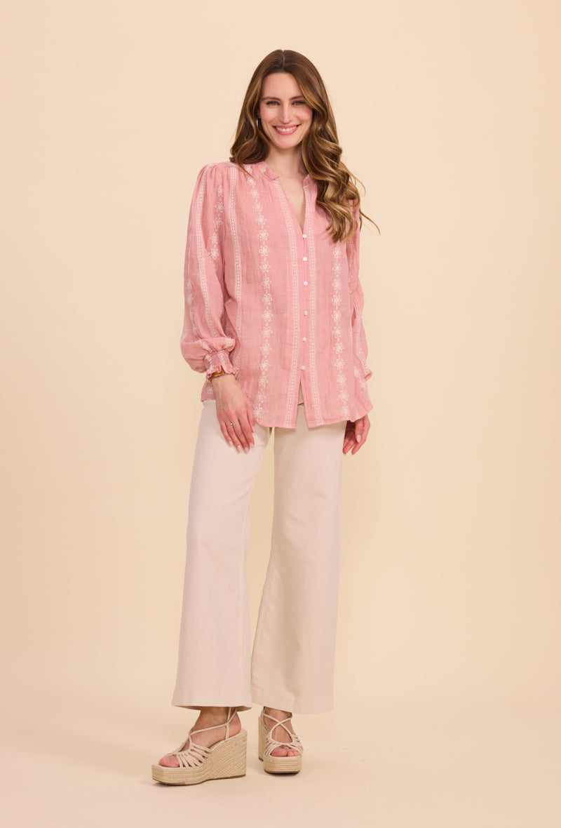 Chemise manches longues avec broderies en coton