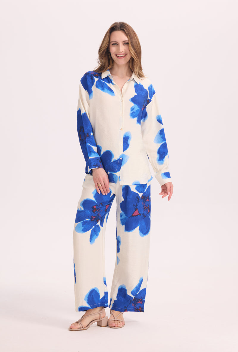 Ensemble chemise et pantalon fluide, motifs floraux